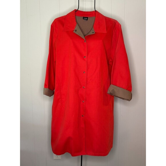 Eileen Fisher Women's Red Beige Trench Coat Medium Snap Rain Jacket - Picture 2 of 10